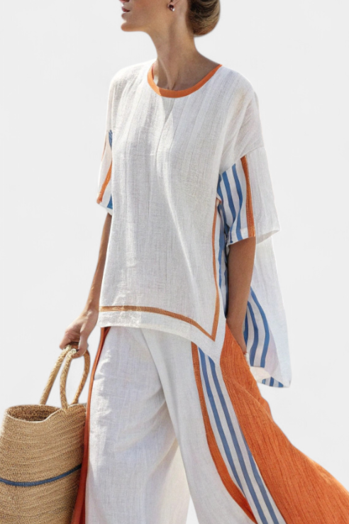 Thora — Striped Linen Wide-Leg Trouser &amp; Top Set