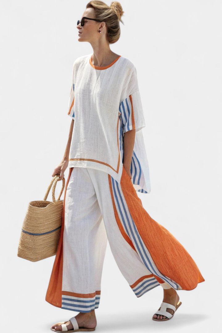 Thora — Striped Linen Wide-Leg Trouser &amp; Top Set
