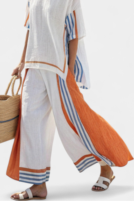 Thora — Striped Linen Wide-Leg Trouser &amp; Top Set