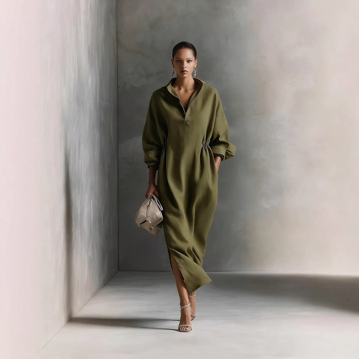 Marlowe Belle — Tie-Belt Collar Midi Dress