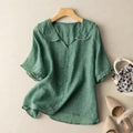 Della Mae — Scalloped Collar Button-Front Blouse