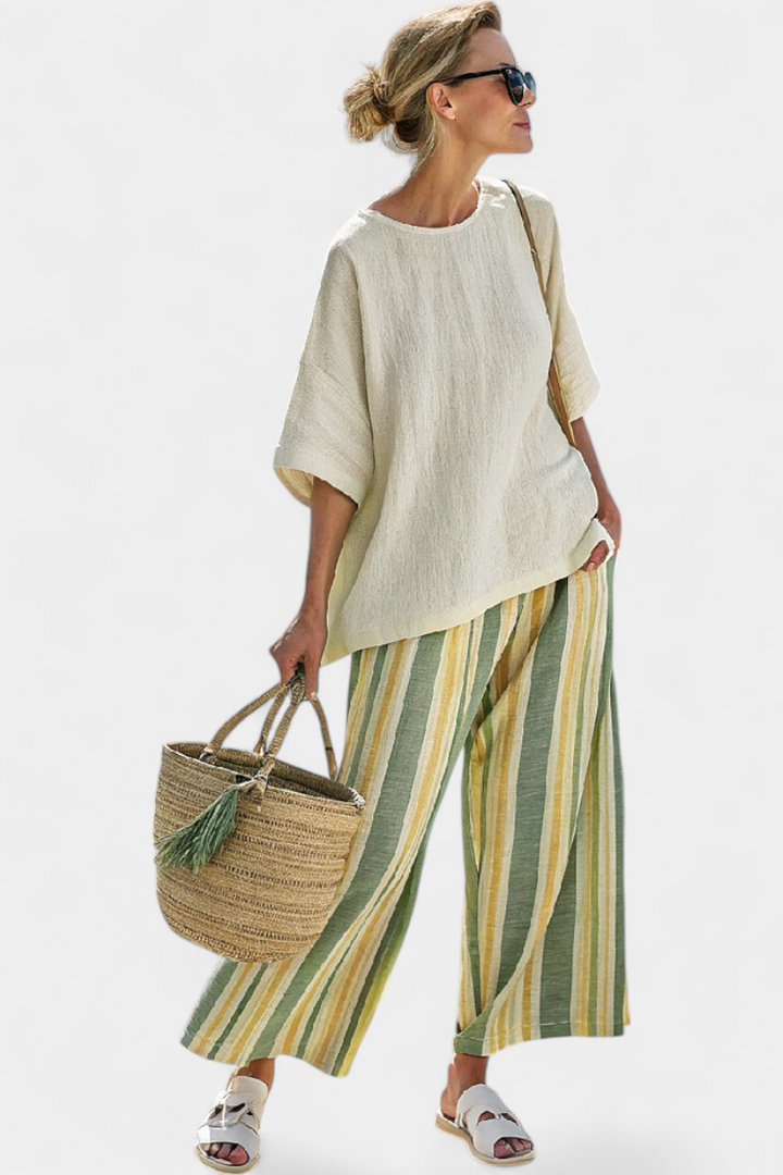 Eloise — Striped Linen Trouser &amp; Top Set