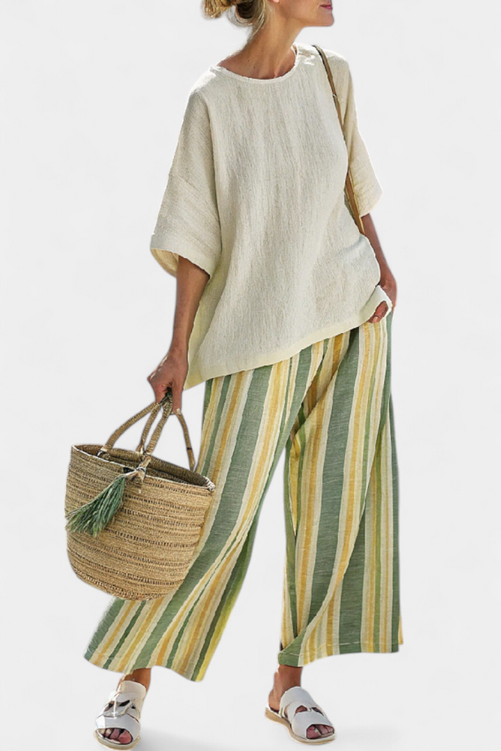 Eloise — Striped Linen Trouser &amp; Top Set