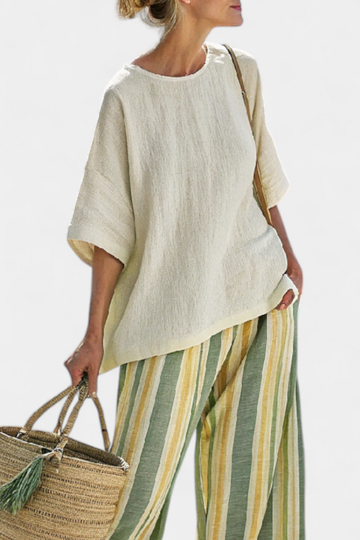 Eloise — Striped Linen Trouser &amp; Top Set