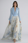 Arabella — Sheer-Sleeve Floral Maxi Dress