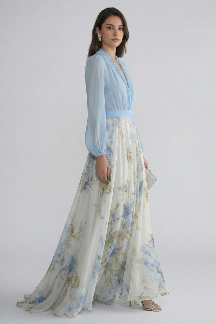 Arabella — Sheer-Sleeve Floral Maxi Dress