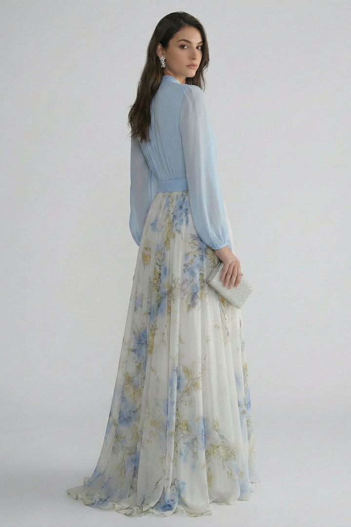 Arabella — Sheer-Sleeve Floral Maxi Dress