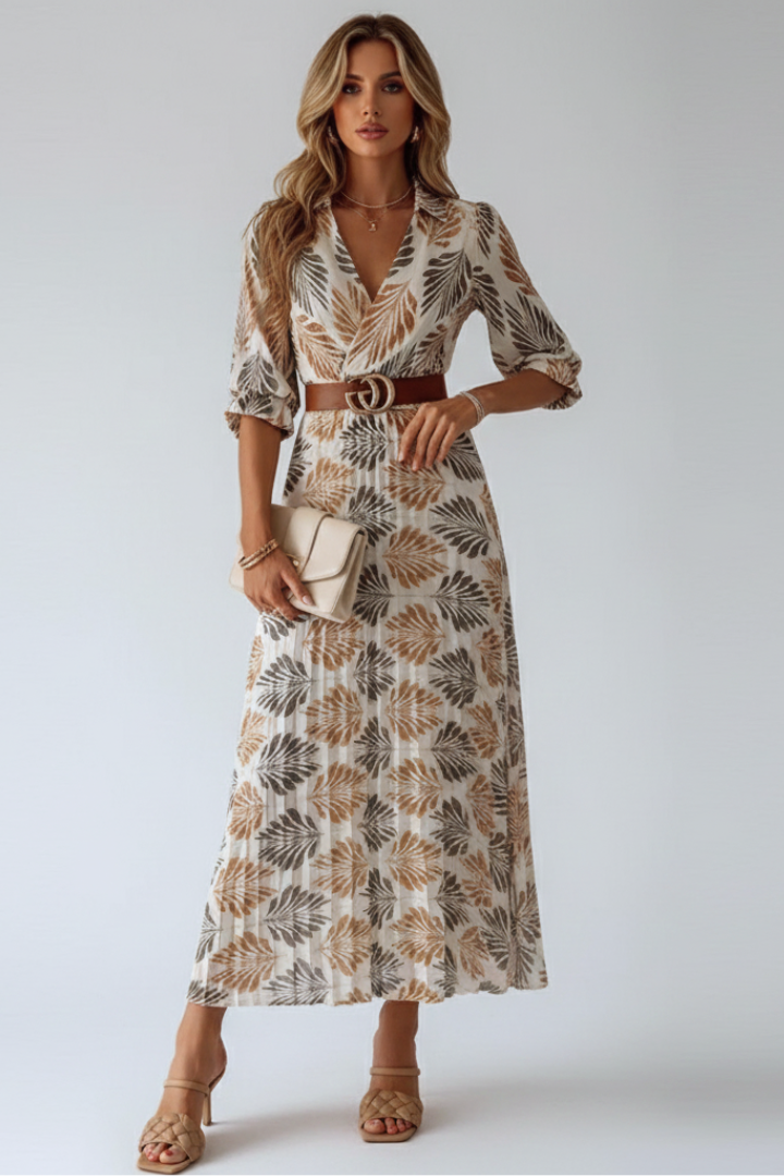 Sabrina — Elbow-Sleeve Patterned Maxi Dress