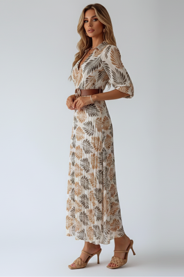 Sabrina — Elbow-Sleeve Patterned Maxi Dress