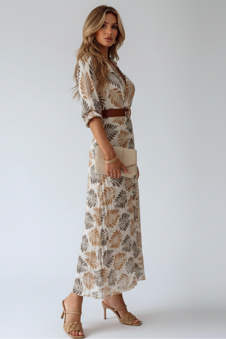 Sabrina — Elbow-Sleeve Patterned Maxi Dress