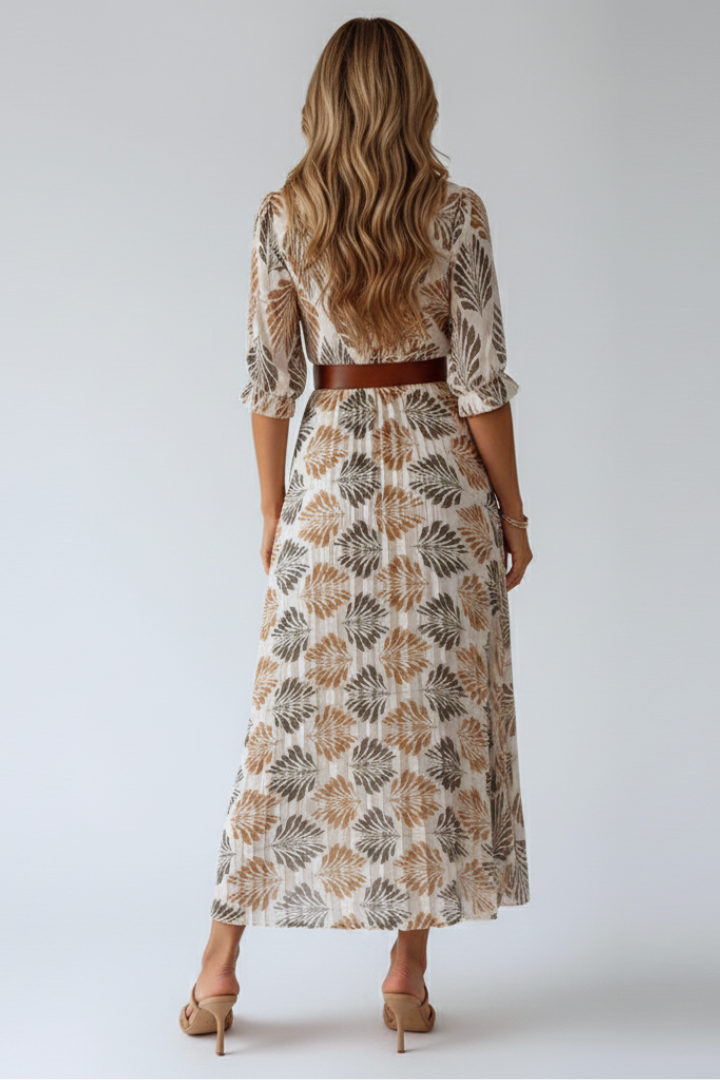 Sabrina — Elbow-Sleeve Patterned Maxi Dress