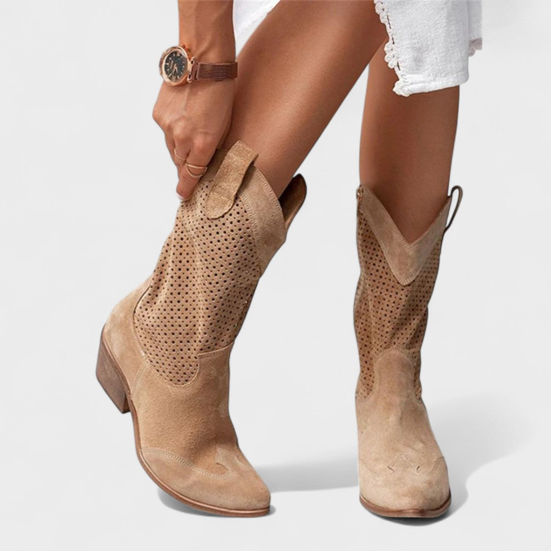 Odette Boot — Perforated Mid-Calf Boots