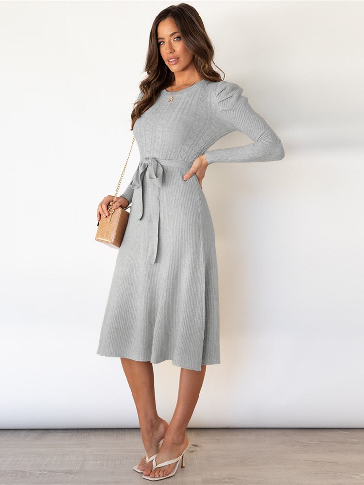 Johanna — Belted Knit Midi Dress