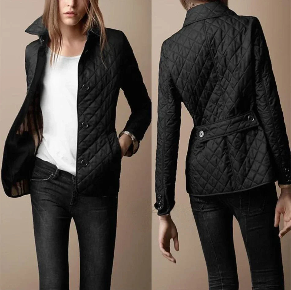 Frances — Diamond-Quilted Button Jacket