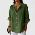 Adeline — Cotton-Linen V-Neck Button Blouse
