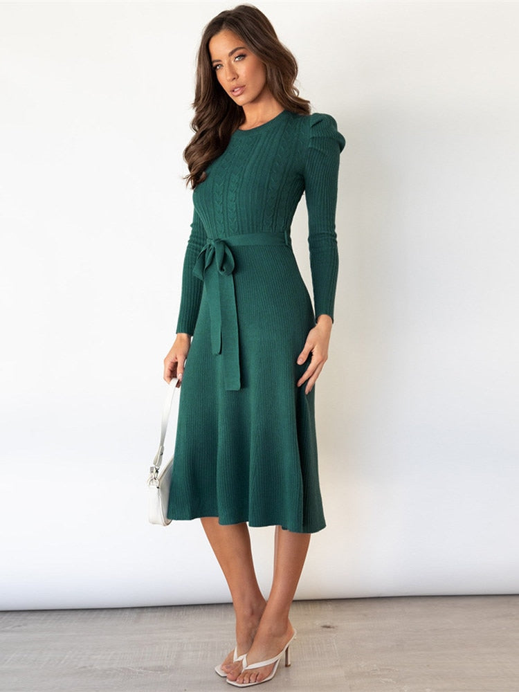 Johanna — Belted Knit Midi Dress