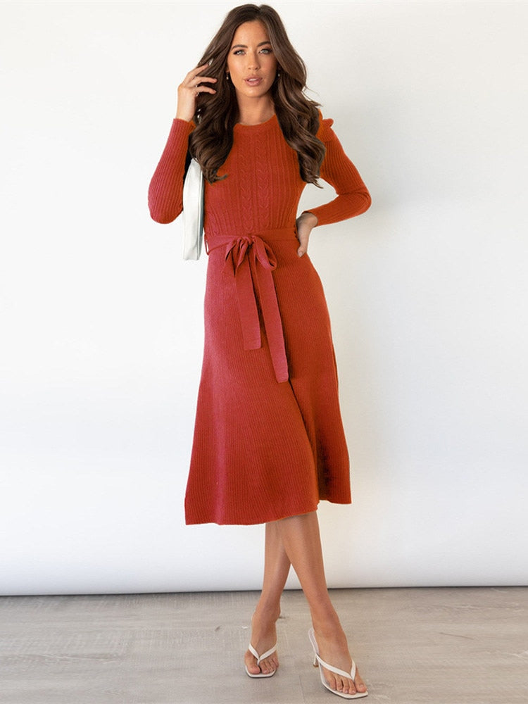 Johanna — Belted Knit Midi Dress