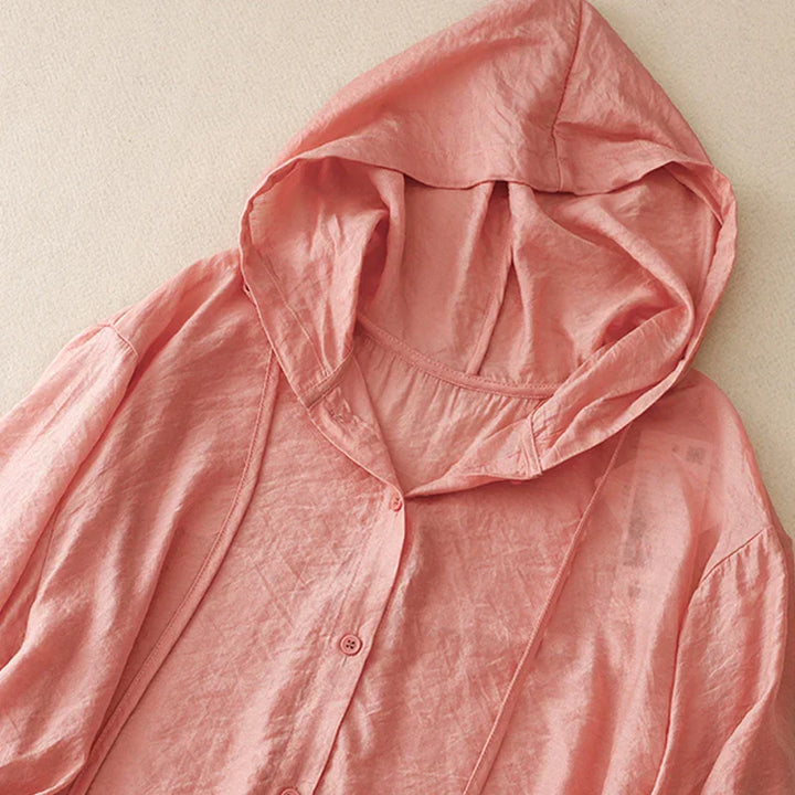 Emeline — Lightweight Linen Button-Front Hoodie