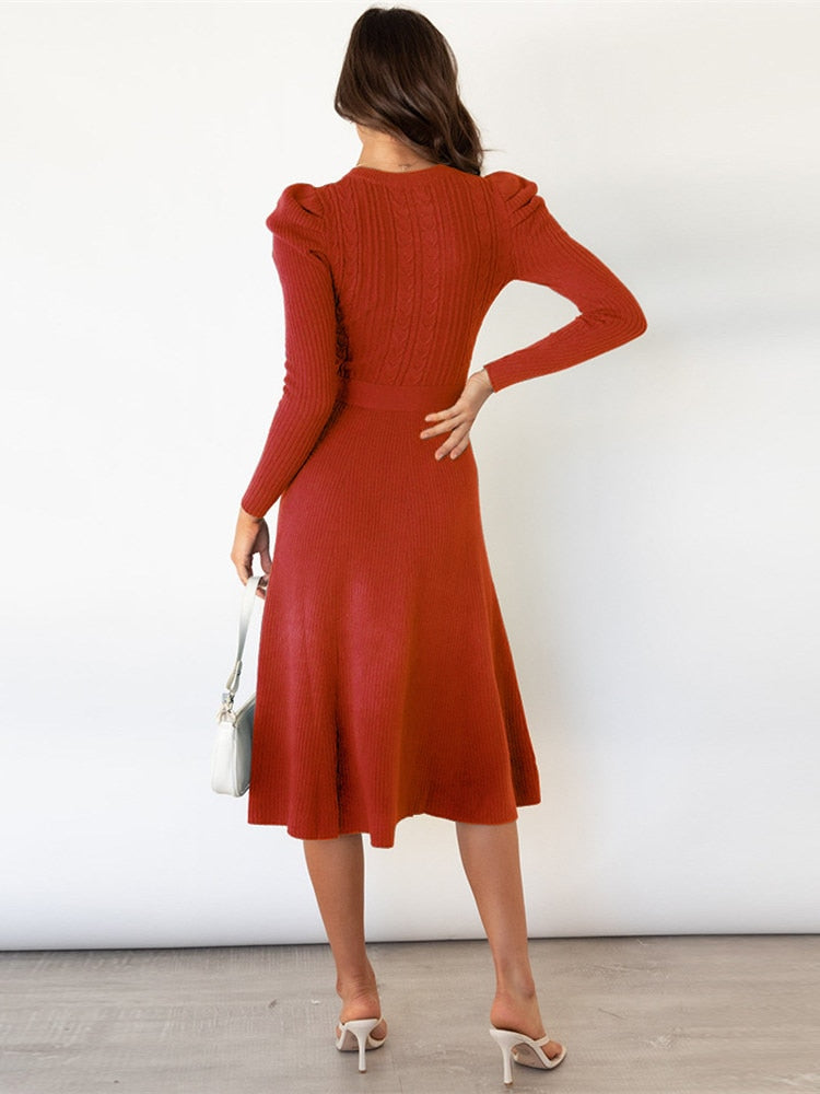 Johanna — Belted Knit Midi Dress