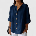 Adeline — Cotton-Linen V-Neck Button Blouse