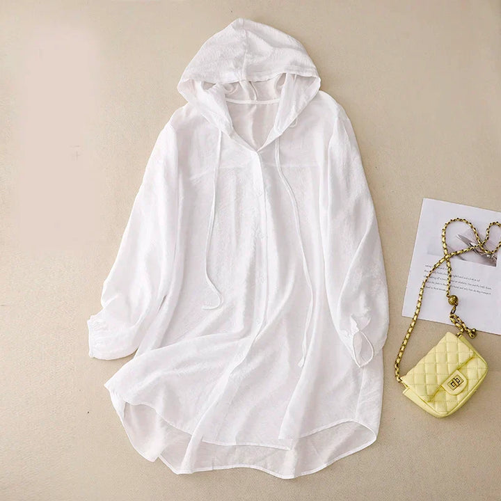 Emeline — Lightweight Linen Button-Front Hoodie