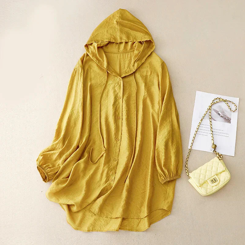 Emeline — Lightweight Linen Button-Front Hoodie