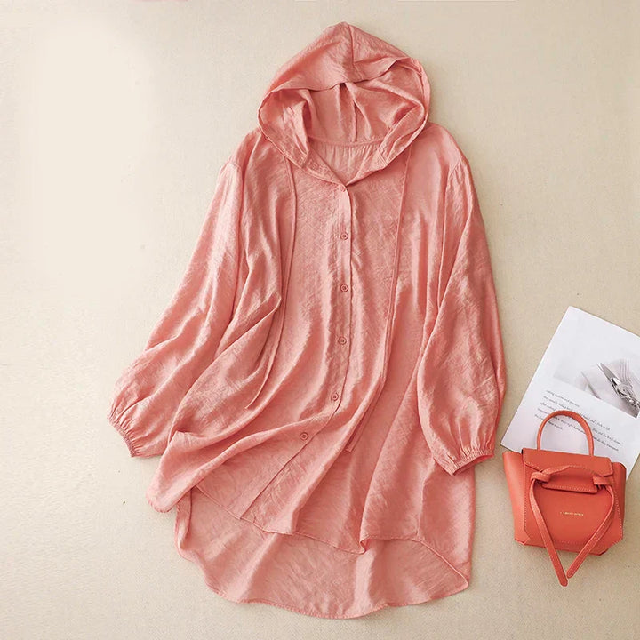 Emeline — Lightweight Linen Button-Front Hoodie