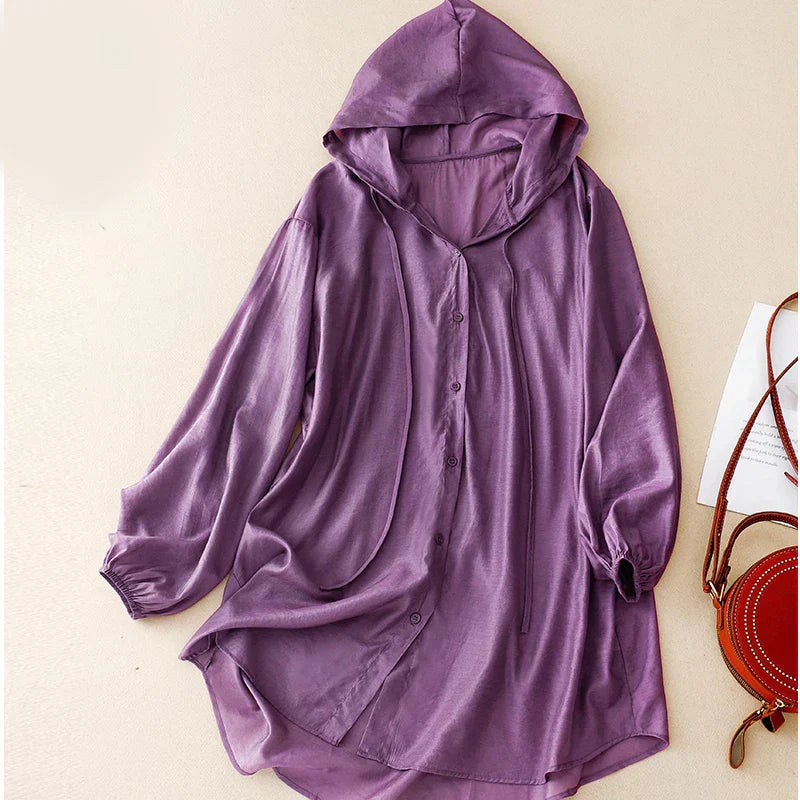 Emeline — Lightweight Linen Button-Front Hoodie