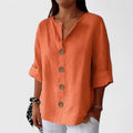 Adeline — Cotton-Linen V-Neck Button Blouse