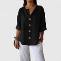 Adeline — Cotton-Linen V-Neck Button Blouse