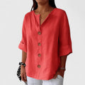 Adeline — Cotton-Linen V-Neck Button Blouse