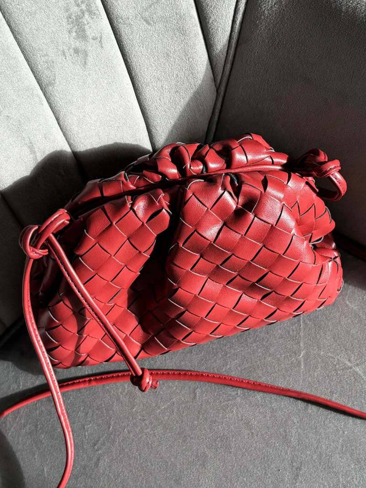 Woven-Pattern Leather Shoulder Bag