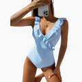 Isabella — Striped Wrap Ruffle One-Piece