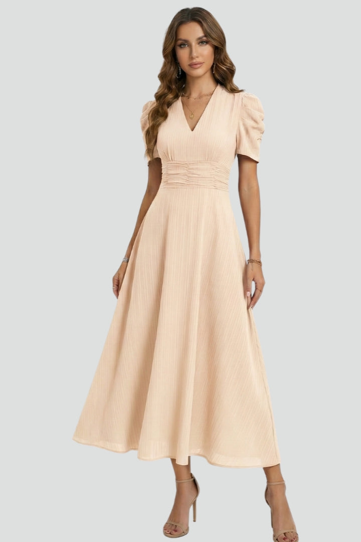 Vanora — Short-Sleeve V-Neck Midi Dress
