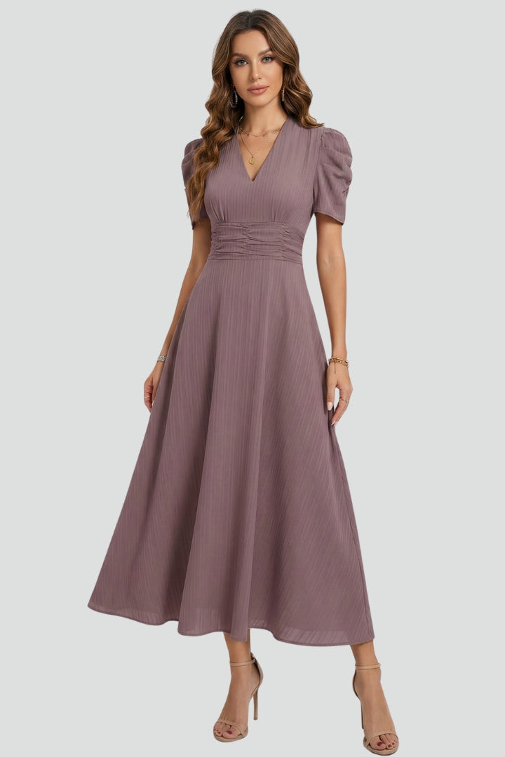 Vanora — Short-Sleeve V-Neck Midi Dress