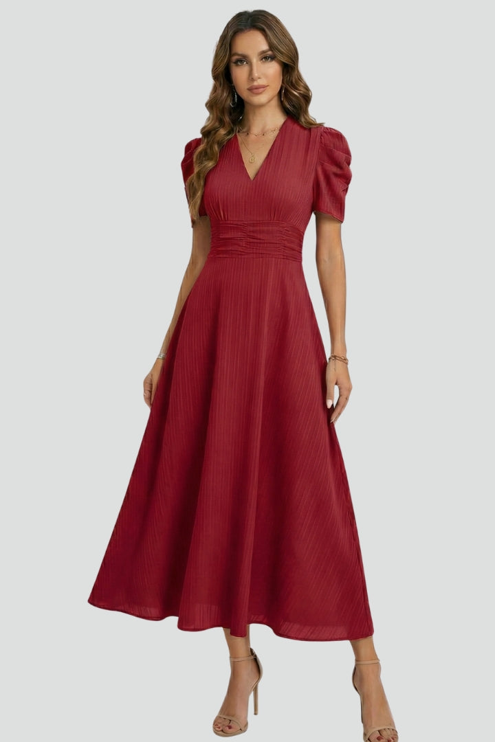 Vanora — Short-Sleeve V-Neck Midi Dress
