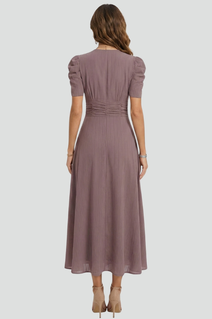 Vanora — Short-Sleeve V-Neck Midi Dress