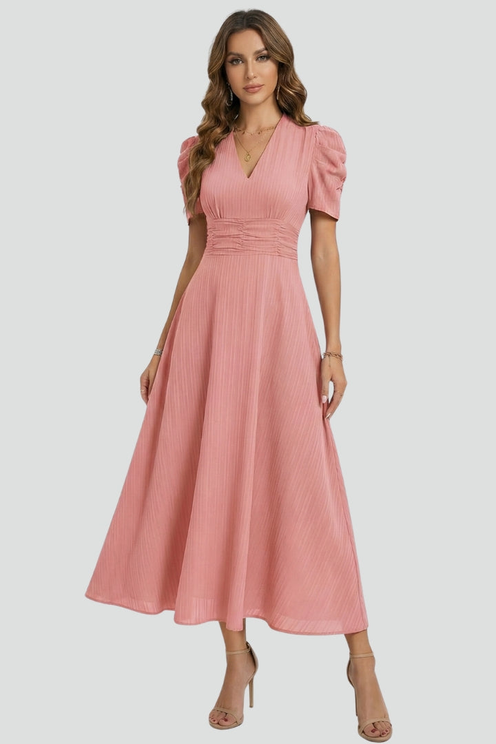 Vanora — Short-Sleeve V-Neck Midi Dress
