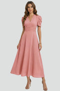Vanora — Short-Sleeve V-Neck Midi Dress
