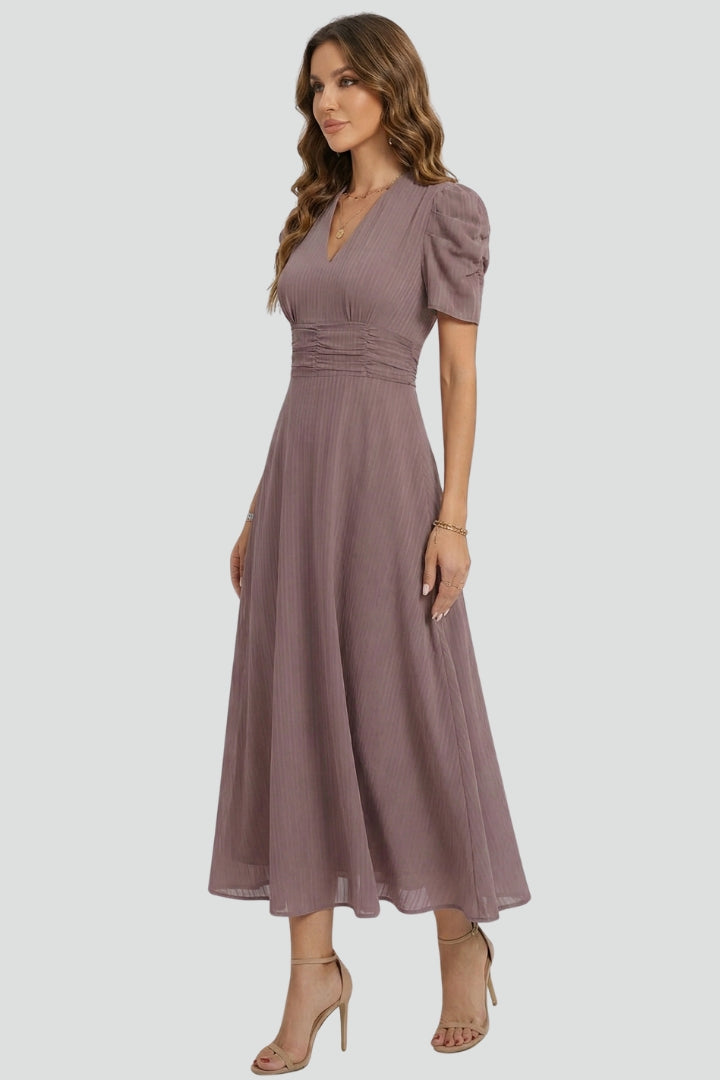 Vanora — Short-Sleeve V-Neck Midi Dress