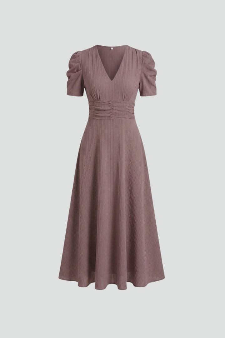 Vanora — Short-Sleeve V-Neck Midi Dress