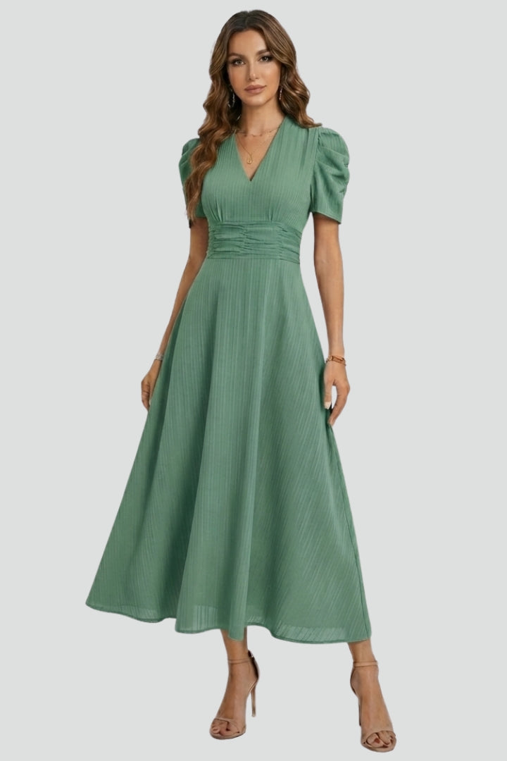 Vanora — Short-Sleeve V-Neck Midi Dress