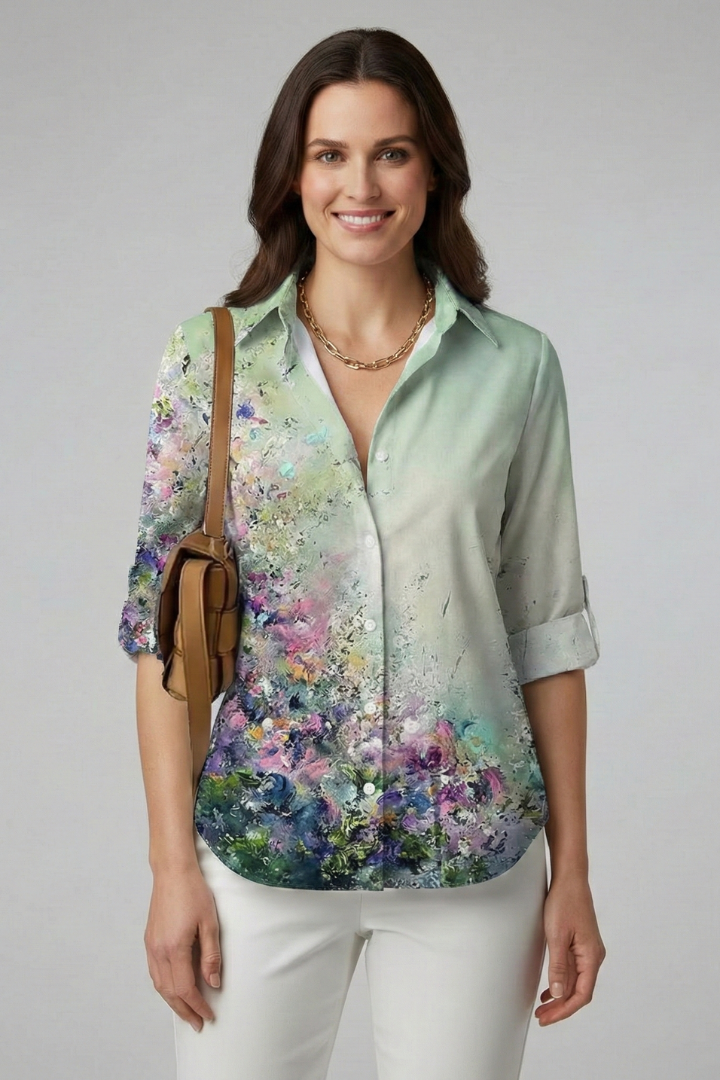 Sorrel — Leaf-Print Collared Blouse