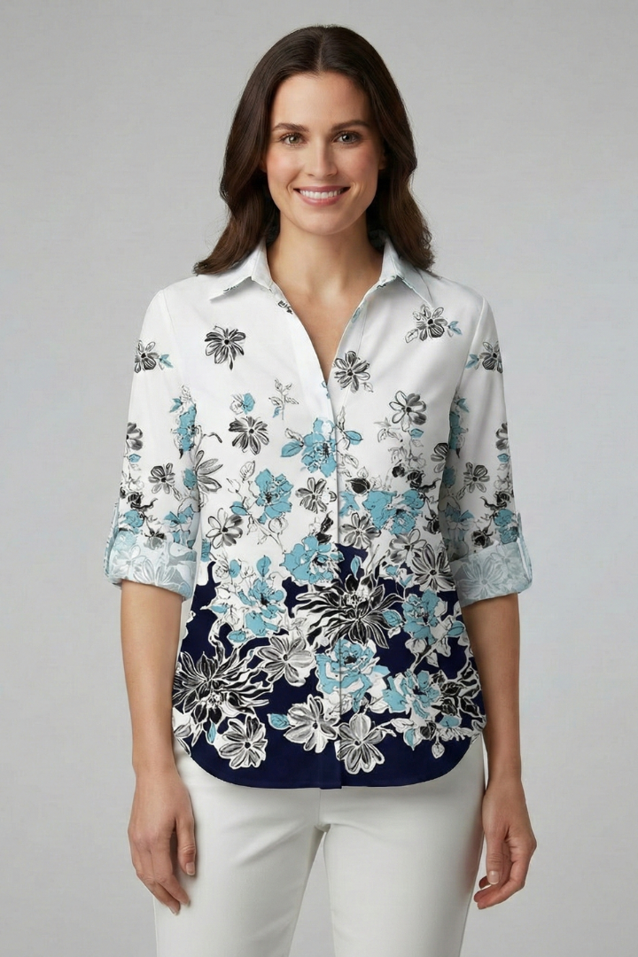 Sorrel — Leaf-Print Collared Blouse