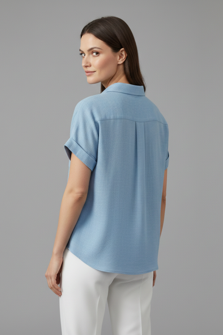 Yvette — Collared Short-Sleeve Blouse