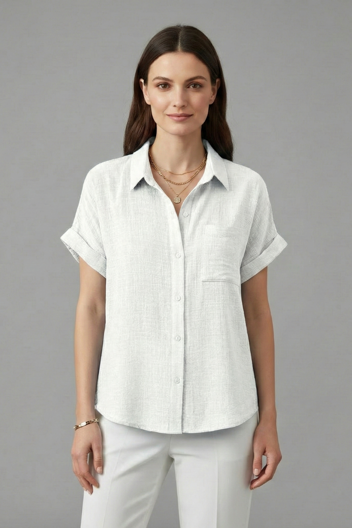 Yvette — Collared Short-Sleeve Blouse