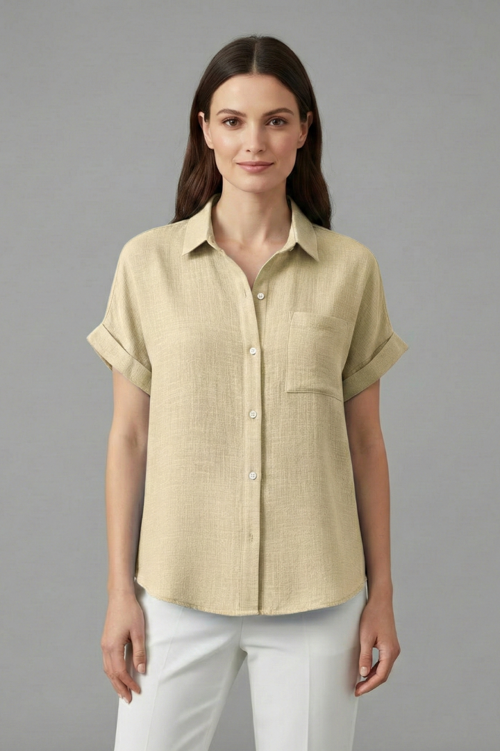 Yvette — Collared Short-Sleeve Blouse
