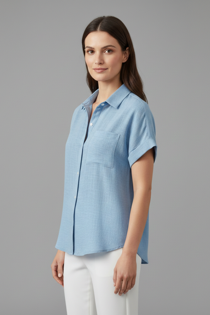 Yvette — Collared Short-Sleeve Blouse