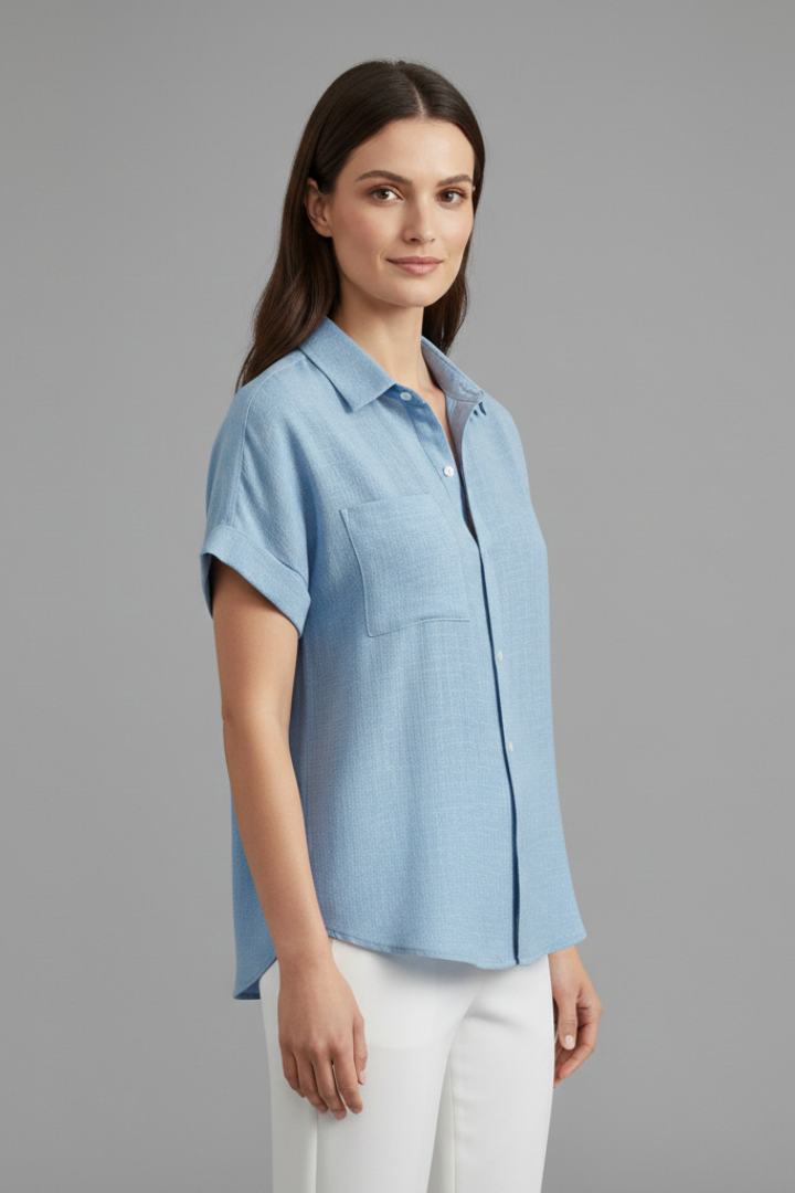 Yvette — Collared Short-Sleeve Blouse