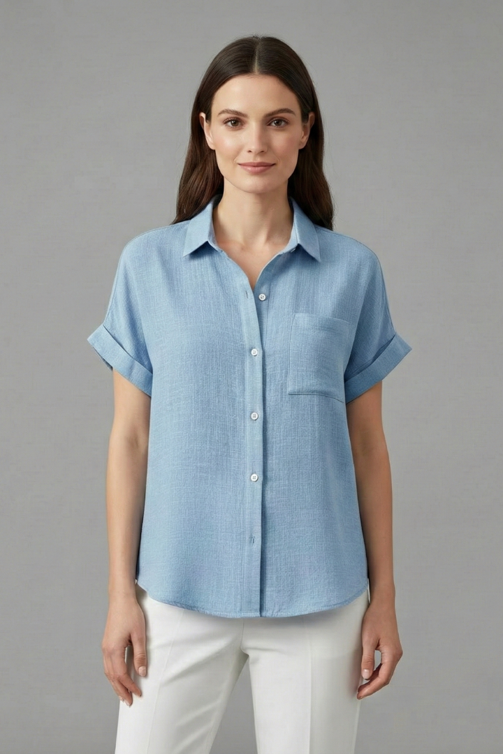 Yvette — Collared Short-Sleeve Blouse